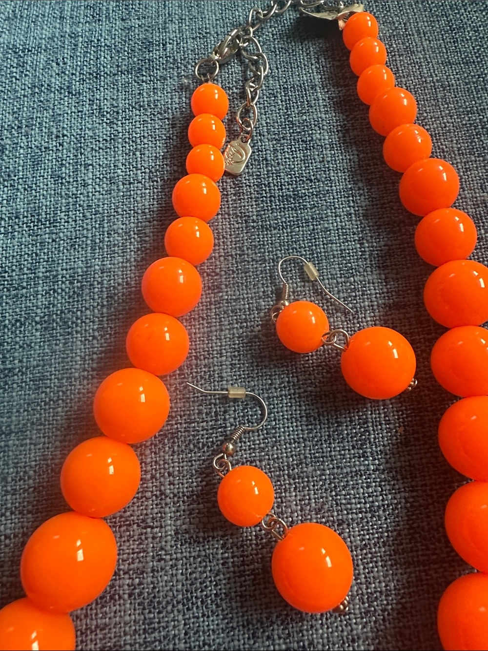 Bold Orange Beaded Necklace and Earring Set for Women - Picture 2 of 3